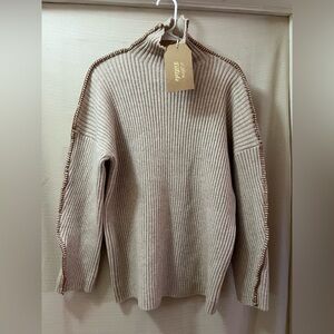 Listicle Cozy Beige Unique High Neck Long Sleeve Sweater Size Small